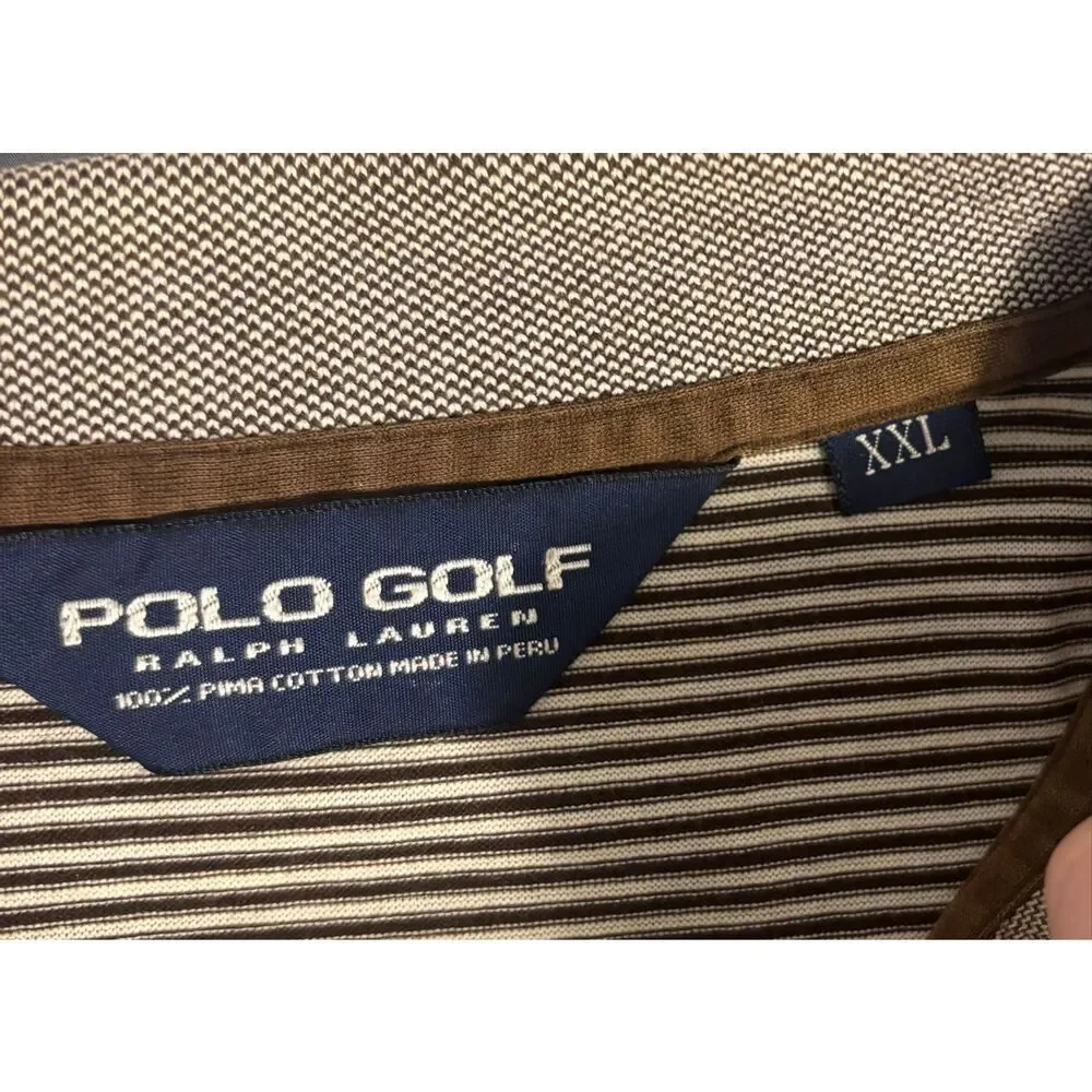 Polo Golf Ralph Lauren Brown Stripped Polo Size 2XL XXL Golf Shirt Brown Pony